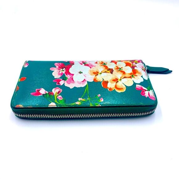 Auth GUCCI Blooms Long Green Painted Leather Zippy Wallet Very Good Preloved - Picture 5 of 11